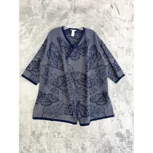 Catherines Blue Butterfly Cardigan Sweater 1X Plus Size Open Front Flowy‎ Baggy